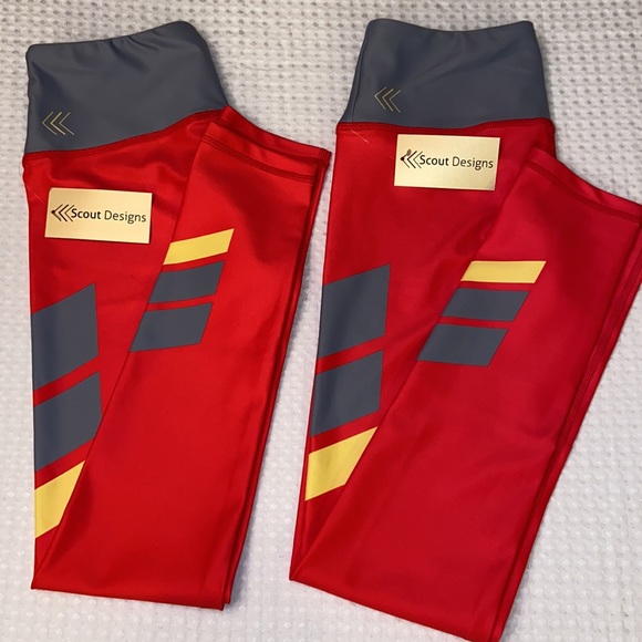 NEW! $78 SCOUT DESIGNS Chevron Stripe Leggings M & L Red Gray Yellow - Picture 7 of 16
